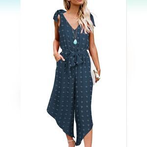 BELONGSCI Summer Jumpsuit, Outfit Sleeveless Shoulder V-Neck Small